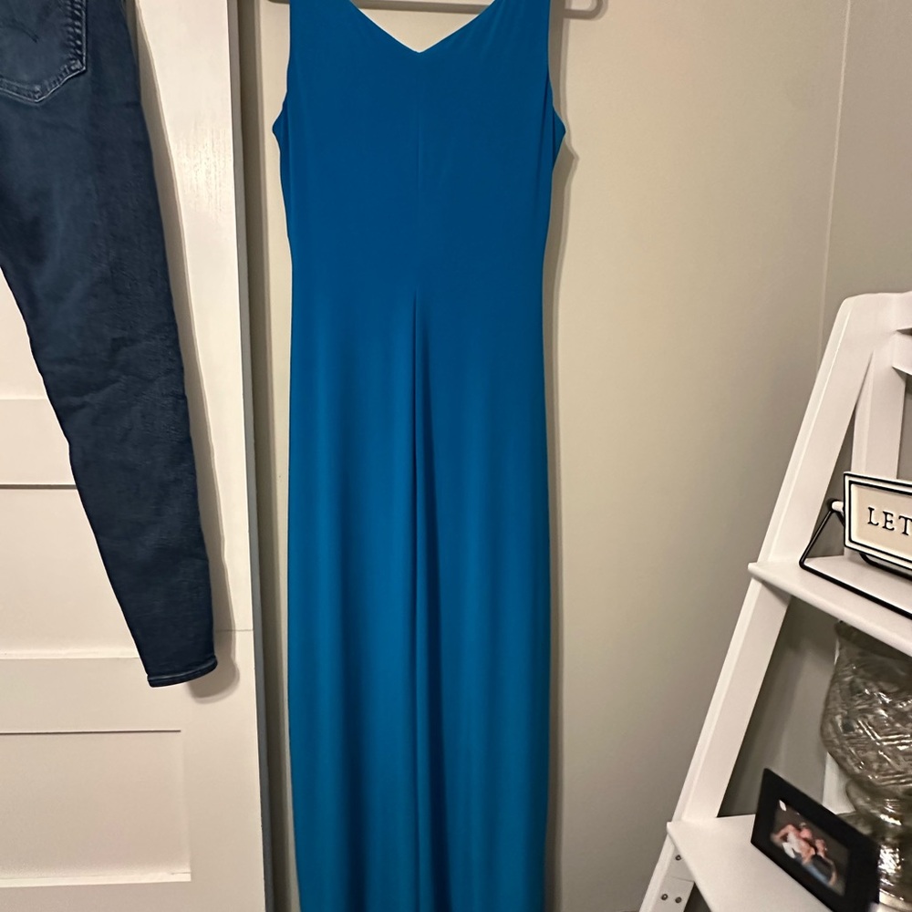 Lauren Ralph Lauren Evening Gown Teal Blue Draped Jeweled Strap Dress size 14 - Picture 2 of 6